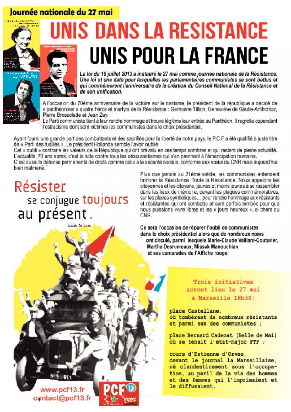 Journée nationale du 27 mai. Unis dans la résistance, unis pour la France
